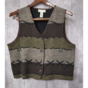 Vintage Aztec Vest Women's XL Wool Blend Made In USA Southwestern Cowgirl Tribal
